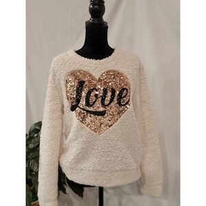 Miss Chievous Cream Sherpa Fleece Sequin Heart Love Sweatshirt JM9258X151 Large